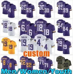 CUSTOM Stitched football jersey ''Vikings''84 Randy Moss Dalvin Cook Justin Jefferson Adam Thielen Diggs Hunter Untouchable Elite J