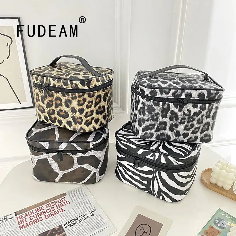 Bolsas de cosméticos Estuches FUDEAM Cuero Leopardo Bolso de mujer Multifunción Artículos de tocador de viaje Almacenamiento Organizar Bolso Impermeable Estuche de maquillaje femenino 231024