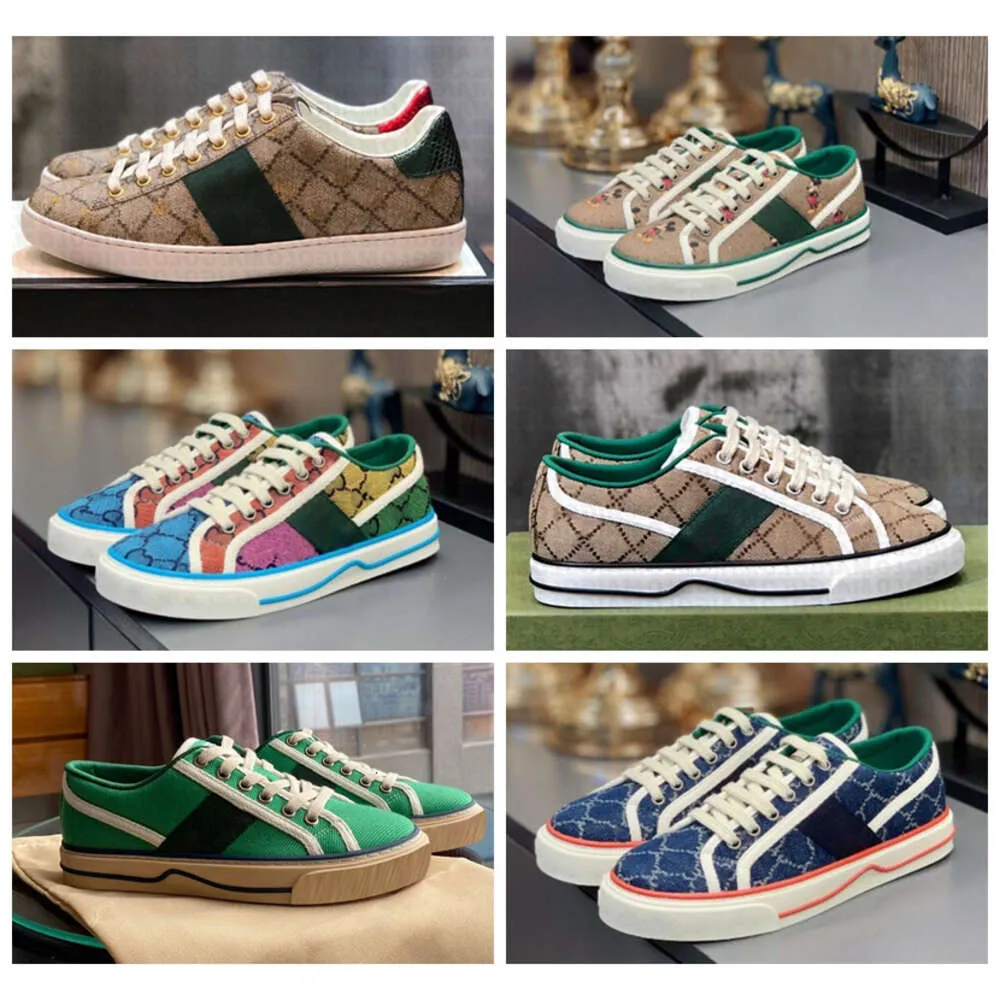 1977 Tennis Casual shoes Luxurys Designers Womens Shoe Italy Green And Red Web Rubber Sole Cotton Low Top Mens Sneakers