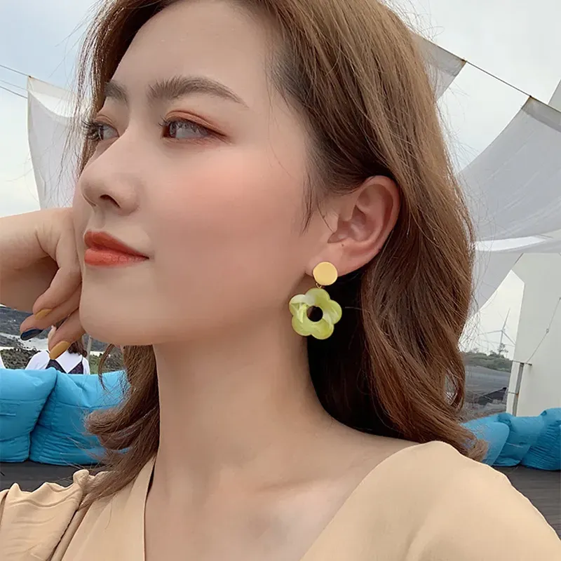 Japanese And Korean New Mixed Color Drop Glaze Petals  And Simple Summer Earrings Women Long Earrings Wholesale