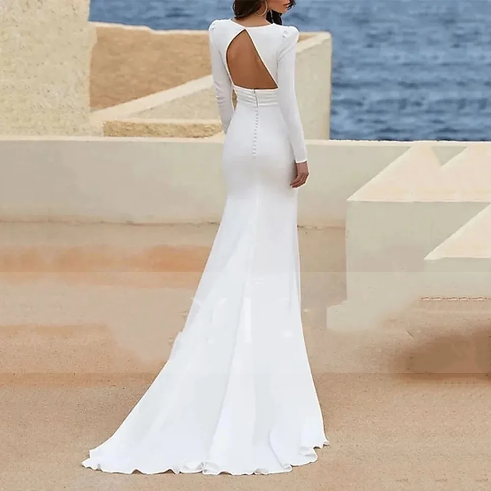 White Wedding Dresses Mermaid Satin Gown With Long... From  Donnaweddingdress17, $114.32 | DHgate.Com