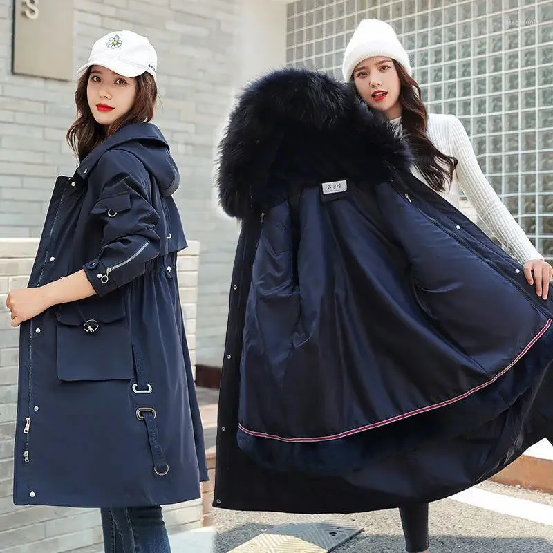 30 Degree Womens Snow Fur Lined Trench Coat With Fur Hood And