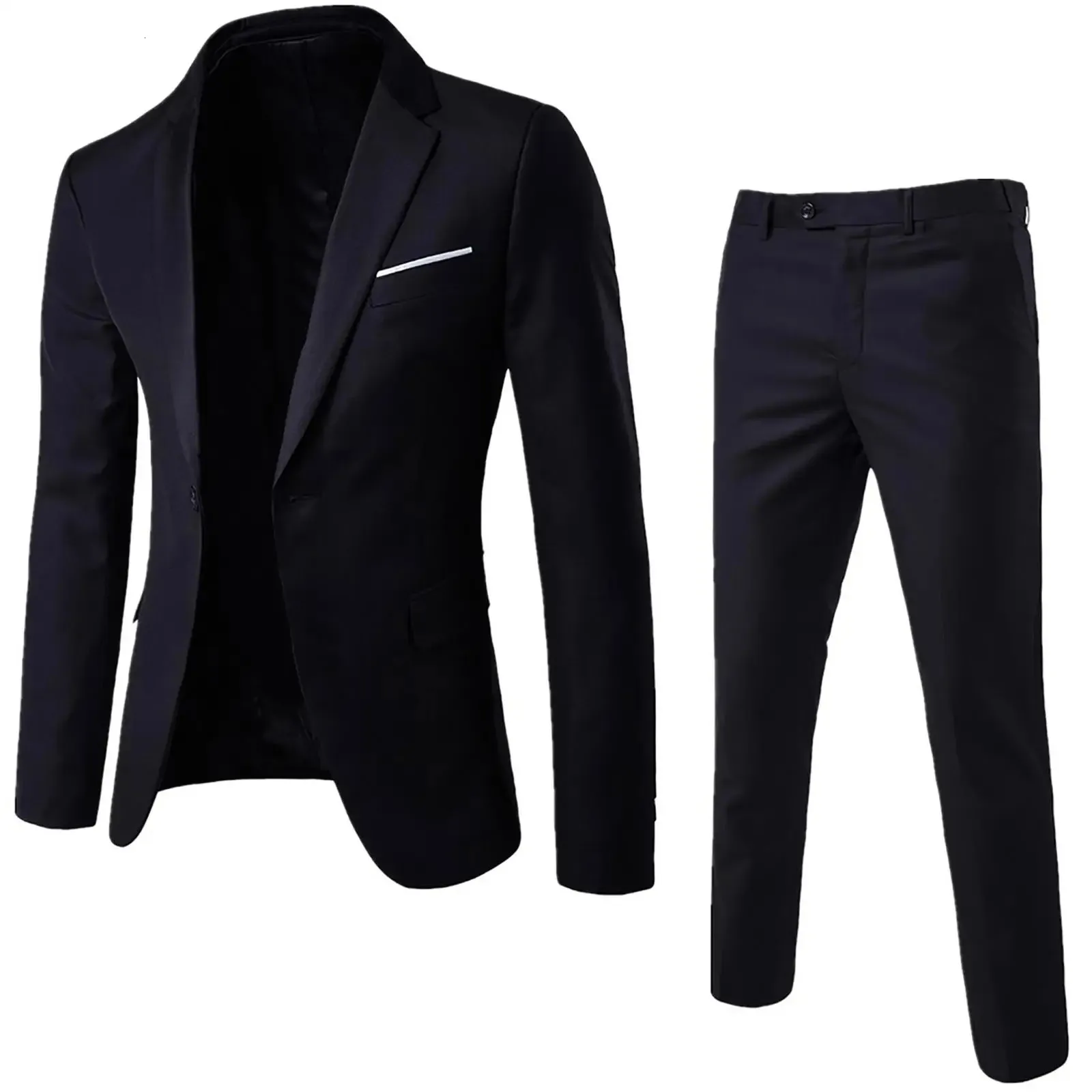 Mens Suits Blazers Size Set Kläder Långt bröllop LAPEL Business Suit Plus Color Men 2PCSSet Sleeve Office Button Slim Meeting Solid 231023