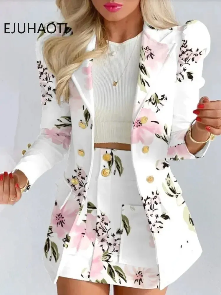 Women's Suits Blazers Women's Spring Long Sleeve Solid Color Jacket with Mini Skirt Two-piece Suit Tailleur Femme Blazer and Set Dress 231023