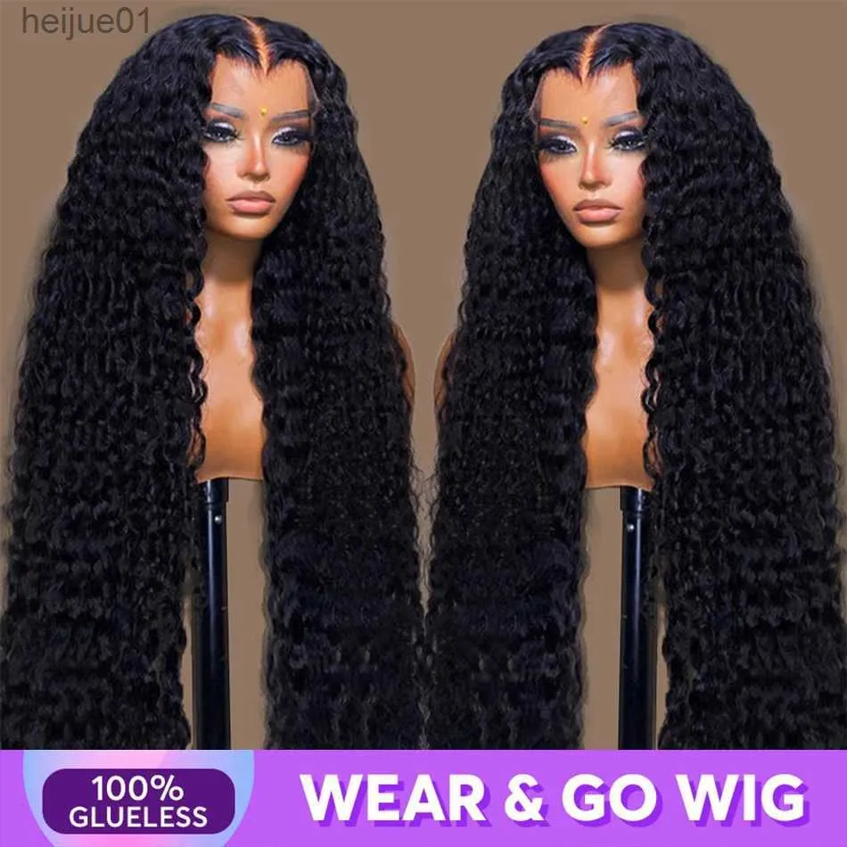 Perruques synthétiques Wear Go Wig brésilienne ondulée 4x4 HD sans colle 360 pré-épilée HD transparente 13x4 13x6 perruque frontale bouclée Bob perruques de cheveux humains L231024