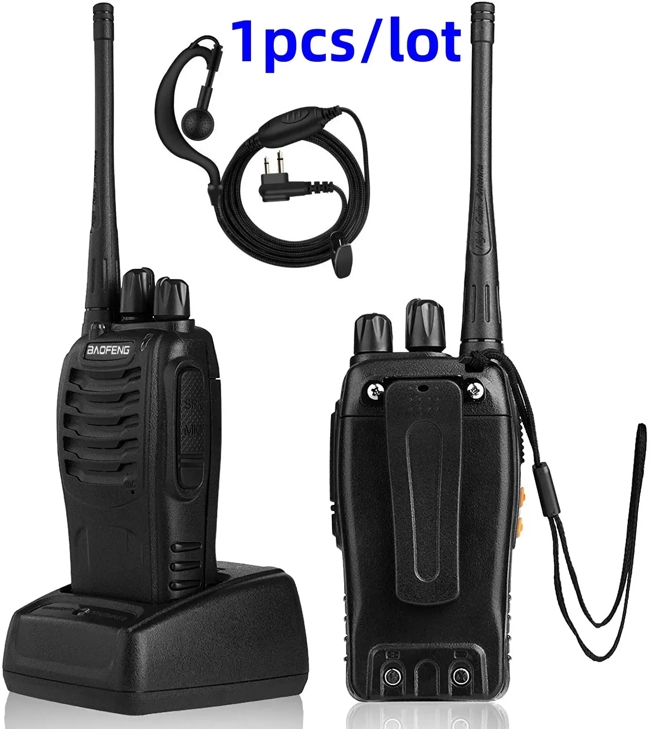 Рация Baofeng 888S Walkie Talkie 5 Вт Ham Двусторонняя радиосвязь с наушниками UHF 400-470 МГц 16-канальная рация Приемопередатчик USB Зарядное устройство 1 шт. 231023