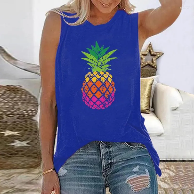 Kvinnors tankar Kvinnors ananas 3D-tryckt tank topp kvinnor sommar ärmlös streetwear kvinna o-hals väst avslappnad off axelkamisol