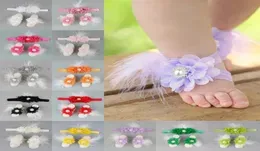 Fashion 3pcsset Boutique Chiffon Flower Headband with Barefoot Sandals Soft Feather Newborn Kids Shoes Baby Girls Birthday Gift8331198