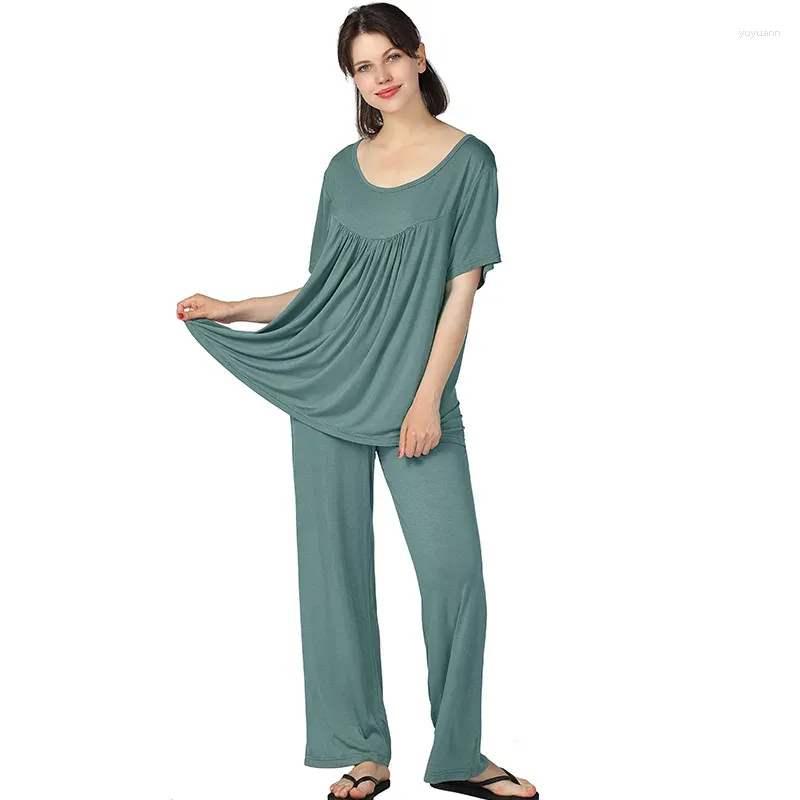 Kvinnors sömnkläder PLSU STORLEK 3XL 4XL 5XL 6XL 7XL Kvinnor Pyjamas Set Nightwear Casual Soft Elastic Cotton Sleep Home Clothes Summee