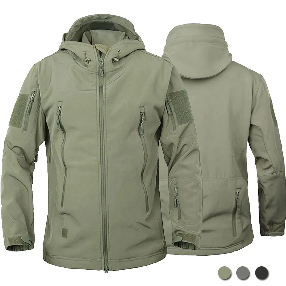 Giacche da uomo Militari da esterno Uomo Pelle di squalo Soft Shell Tattico Giacca a vento impermeabile Giacca da combattimento militare Cappotti bomber con cappuccio 231023