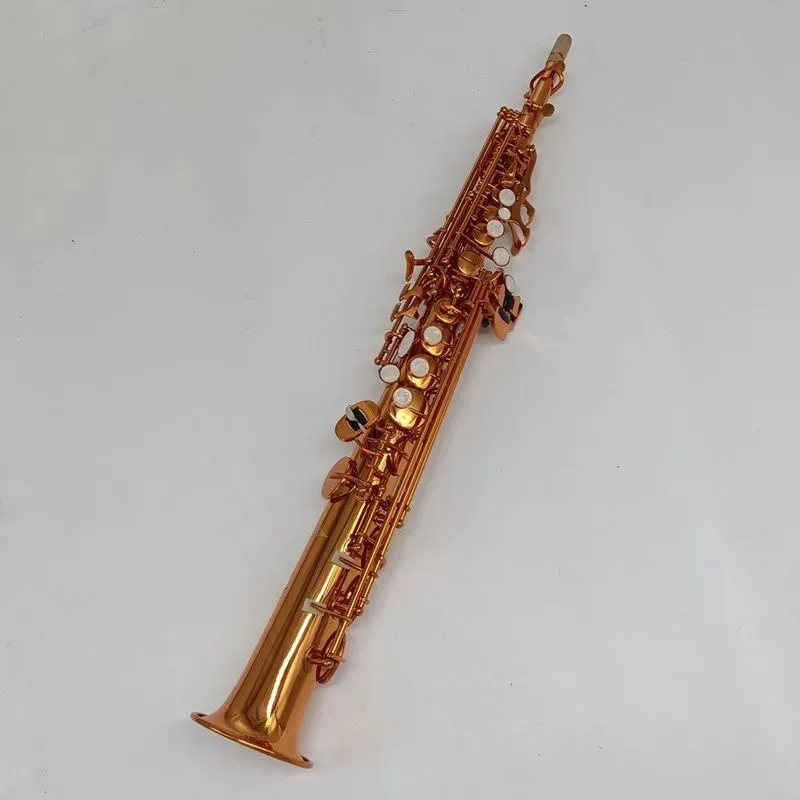 Made in France Brass Straight Soprano Sax Saxophone Bb B Flat Woodwind Instrument Natural Shell Key Carve Pattern 00