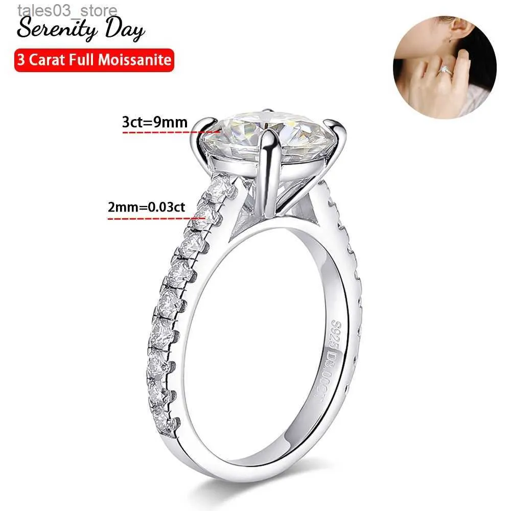 Anneaux de mariage Serenity Day Real D Couleur 9mm 3 Carat Bague Moissanite complète pour femmes % Plaque de bande en argent sterling Pt950 Bijoux fins en gros Q231024