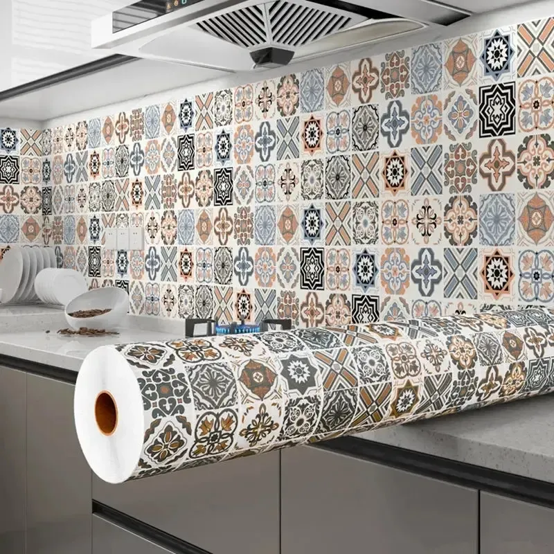 Adesivi murali 40 cm Mobili da cucina a prova di olio Autoadesivi Papel De Parede Piastrelle per bagno 3D Carta da parati impermeabile per armadietti in vinile 231023