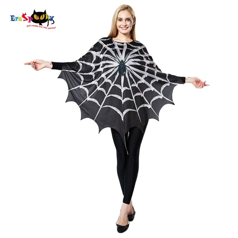 cosplay eraspooky svart web cosplay poncho vuxen halloween kostym för kvinnor skrämmande tryckt spindel kappa fancy klänning cosplay