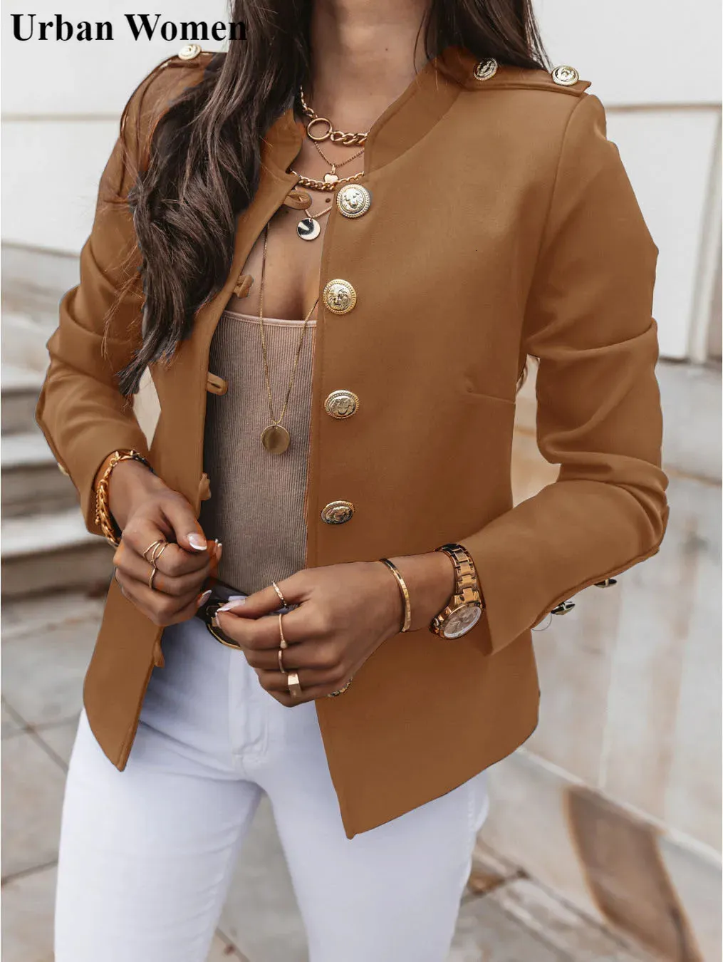 Ternos femininos blazers outono inverno moda elegante botão terno casaco feminino senhoras de escritório fino botão de metal terno casaco feminino 231024
