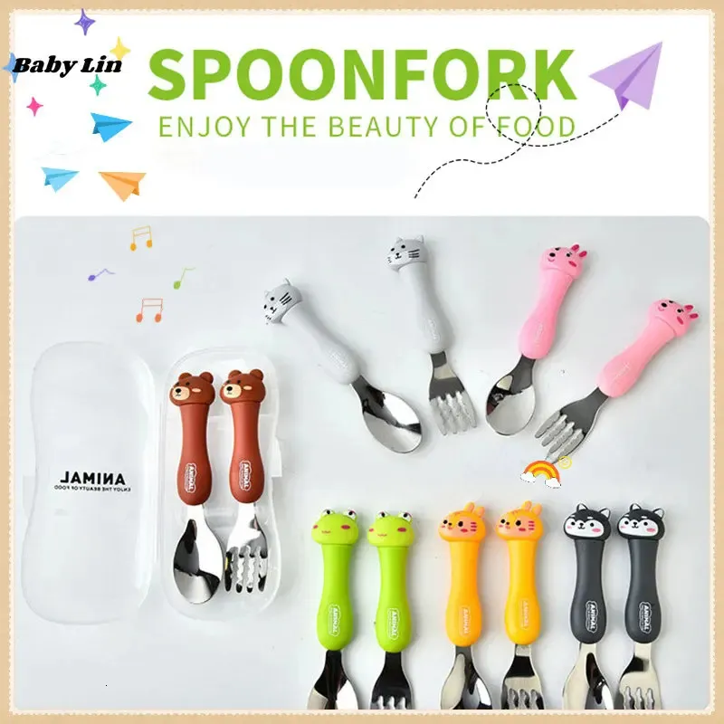 Cups Dishes Utensils Tableware Cartoon Kids Spoon Fork Set Dessert Spoon for Children Fork Baby Gadgets Feed Kid Children's Cutlery for Kids With Box 231024