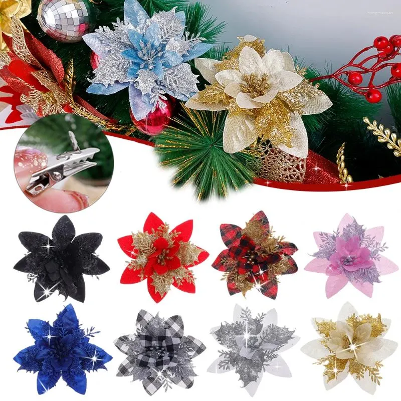 Dekorative Blumen Glitzer Künstliche Weihnachten Stoff Gefälschte Blume Weihnachtsbaum Ornamente Festival Hochzeit Home Decor Supplies