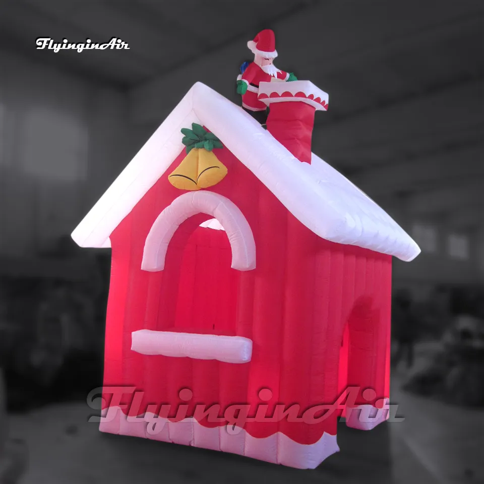 お祝いの大きな赤いインフレータブルクリスマスハウスヤードプレイハウスエアブローアップ村のコテージサンタと屋外の装飾