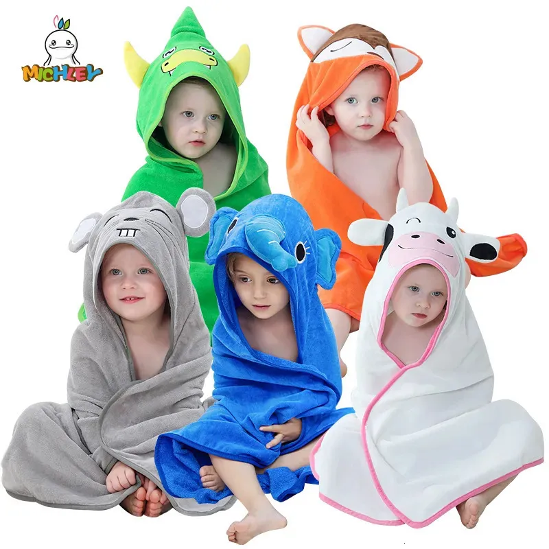 Towels Robes MICHLEY Soft Cotton Animal Face Hooded Baby Bath Towel born Bathrobe Shower For Kids Boy Girls Unisex Infant Blanket 0-6T 231024