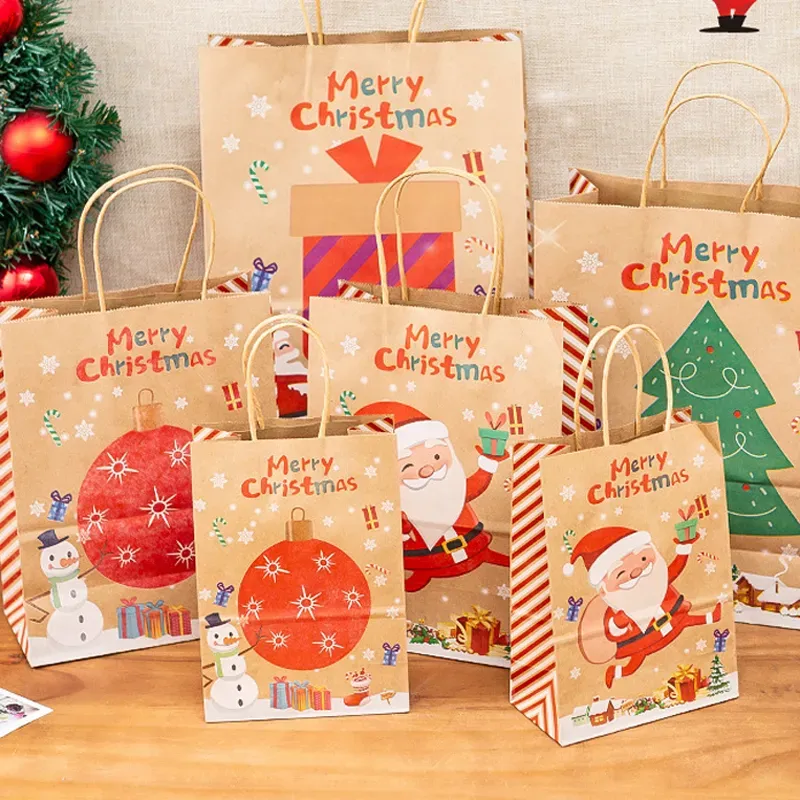 Festive Christmas Gift Bags Cute Santa Lantern Design, Kraft Paper  Candy Treat Bags, Xmas Party Favors Holiday Decoration Pouches