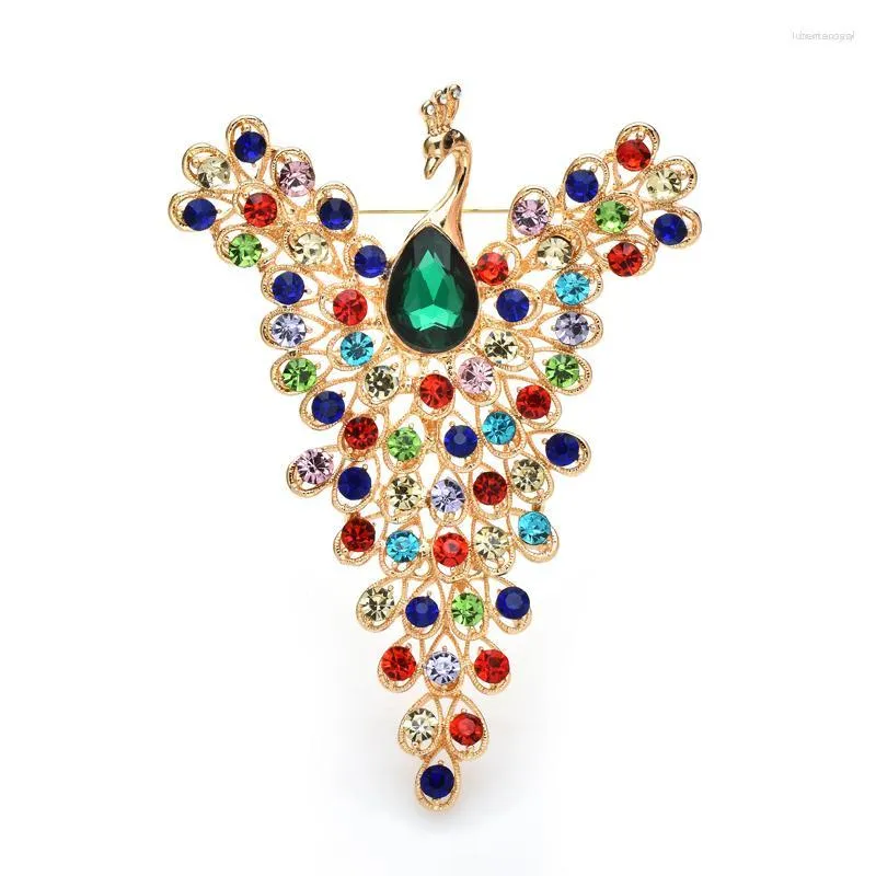 Brooches Wuli&baby Flying Peacock For Women Multicolor Rhinestone Beautiful Big Bird Party Office Brooch Pin Gifts