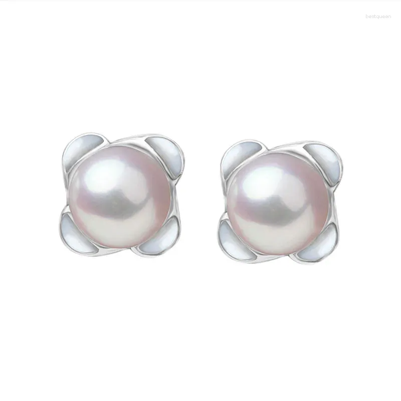 Orecchini a bottone 9-10mm Perla d'acqua dolce naturale S925 Argento puro placcato oro 18 carati per donna TN183