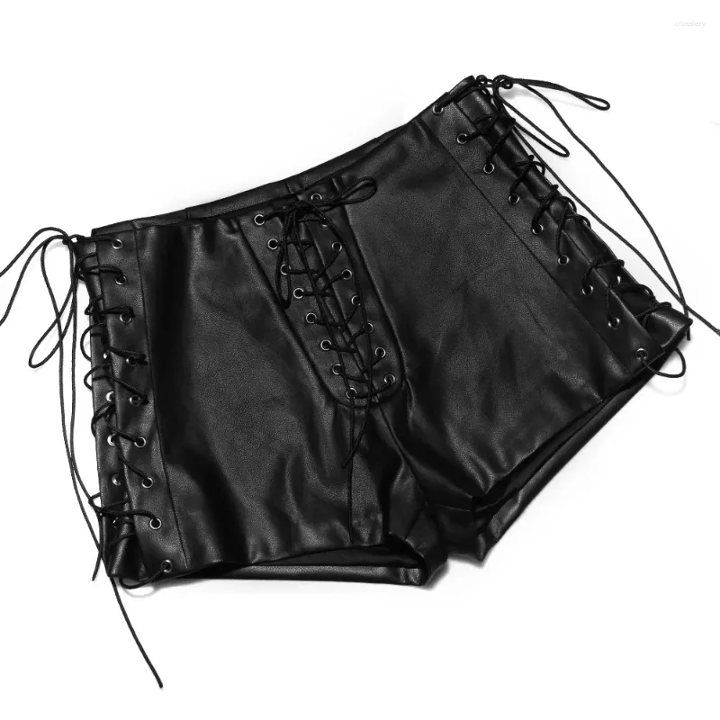 Kvinnors shorts denim för kvinnokvinnor 2023 vår/sommar personlig pu läder snörning kryddig flickor svart hög midja ultra p