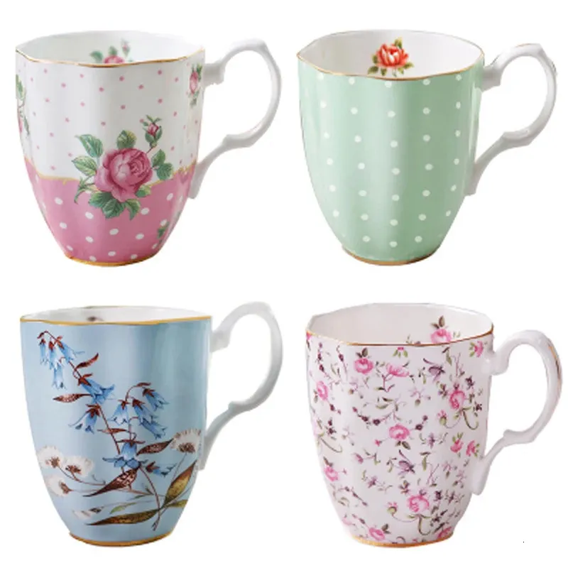 Tazze Europa Bone China Grande capacità 420 ml Creativo Pastorale Fiore Tazza da tè Ufficio Latte Tazza da caffè Ceramica Articoli per la casa 231023