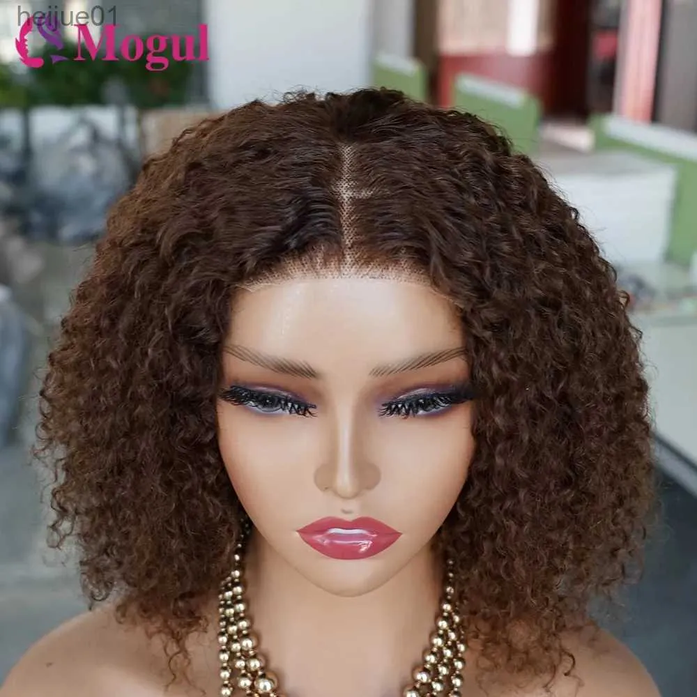 合成ウィッグ250％摩耗GO GLUELESS WIG JERRY CURLY 4x4 Pre-Cut Lace Closure Wig Brown Brazilian Human Hair Wigs for Wearl231024