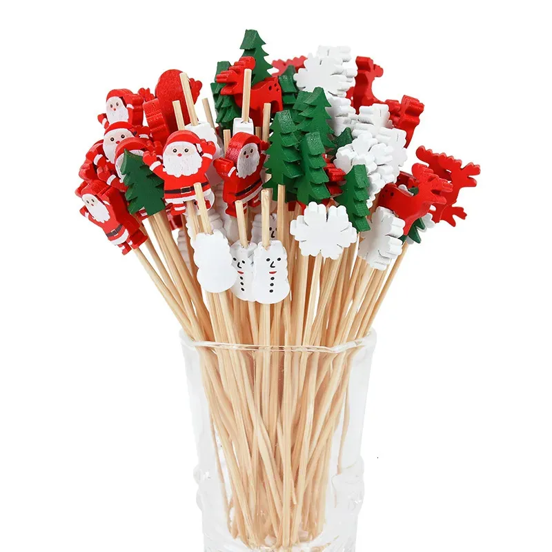 Autres fournitures de fête d'événement 50100pcs Buffet de Noël Fruits Aliments Brochettes Cocktail Picks Cupcake Topper Décor Année 2024 231025