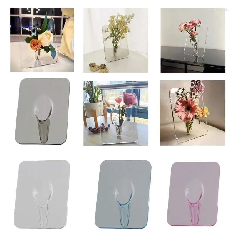 Vases Vases Transparentes Arrangeurs de fleurs Décorations de bureau Vase à cadre en acrylique PO pour mini bouquet et stylos d'organisation