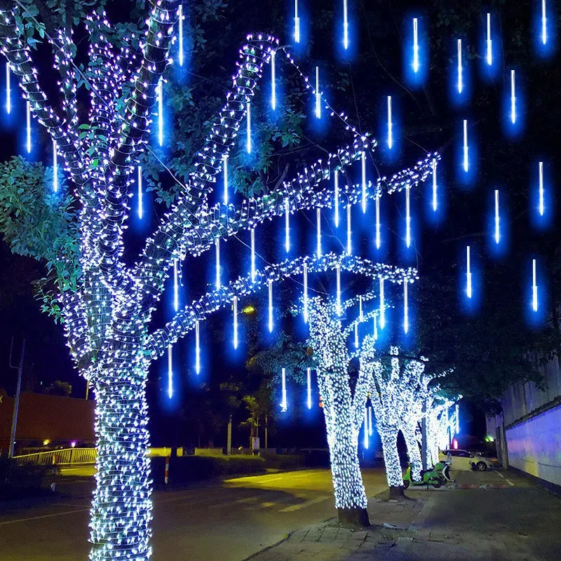 Kerstversiering 1/2/3/4 Set Jaar Buiten Meteorenregen Regen LED Lichtslingers Kerstdecoratie voor Boom Bruiloftsfeest Patio Navidad 2024 231025