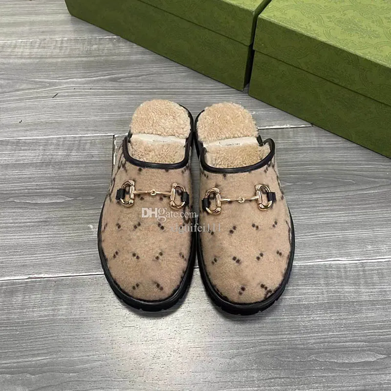 Designer Fur Slides Homens Mulheres HORSEBIT Chinelos Lã Inverno Pele Fofa Peluda Quente Mulas Confortáveis Sola de Couro Menina Flip Flop Chinelo Tamanho 36-48