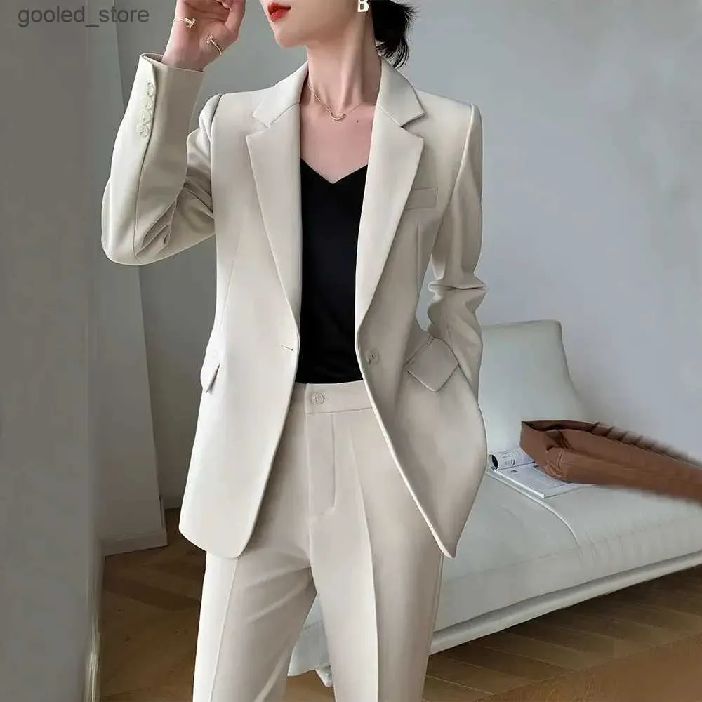 Herenpakken Blazers Tweedelig damespak Casual sociale pakken voor vrouwen Pakset Tuniekbroek met enkele gesp, broek en elegante blouse Q231025