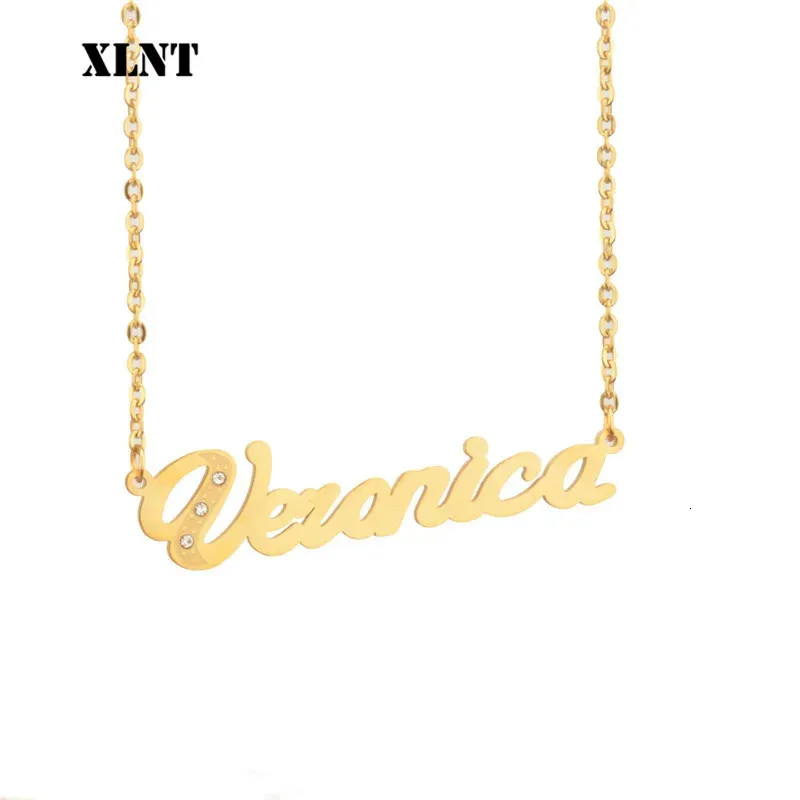 XLNT Veronica personnalisé mode acier inoxydable nom collier personnalisé lettre or collier ras du cou pendentif plaque signalétique cadeau 231024