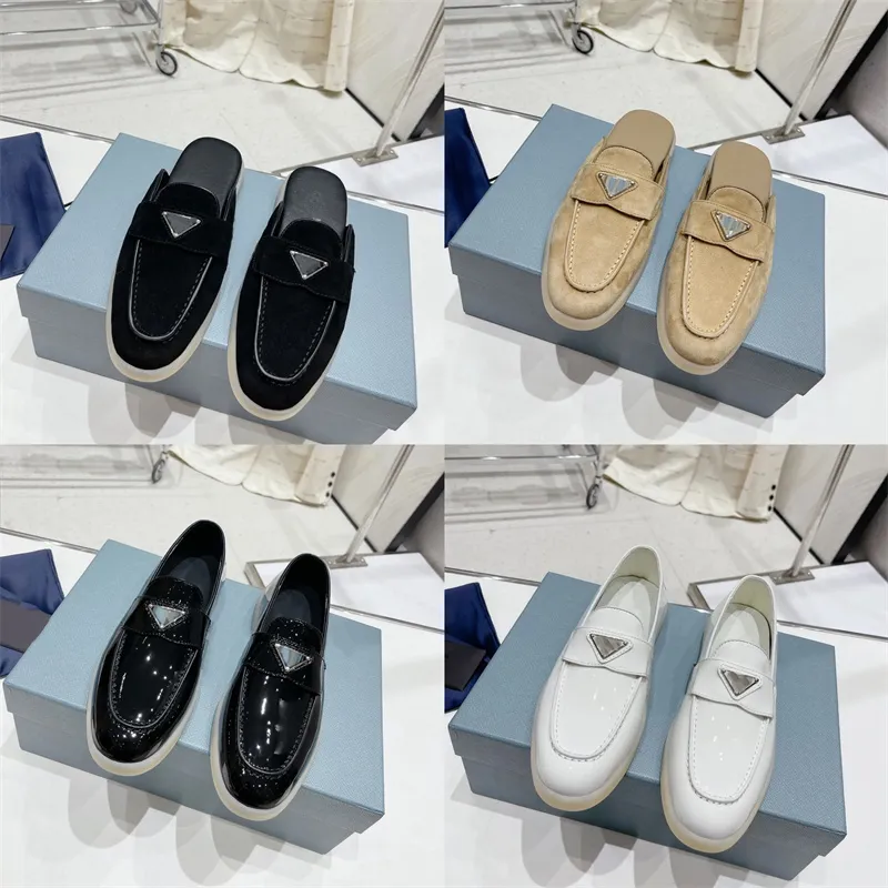 Scarpe firmate Pantofole in mezzo cotone di lusso per le donne New P Home Triangolo Logo Pantofole in pelo di agnello per scarpe casual da donna Tug Tup in cotone antiscivolo