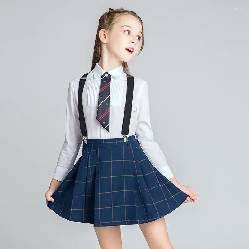Set di abbigliamento Set di vestiti uniformi per ragazze della scuola Camicie bianche Mini Vestido Stage di coro per 2 3 4 6 8 10 12 14 anni RKS185002