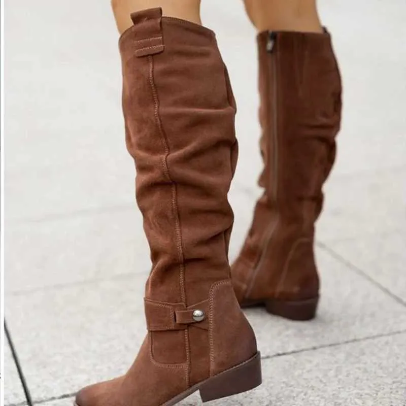 【NONCODE】Gerat suede long boots Ladies Knee High Snow Boots Solid Color Suede Boots: Point