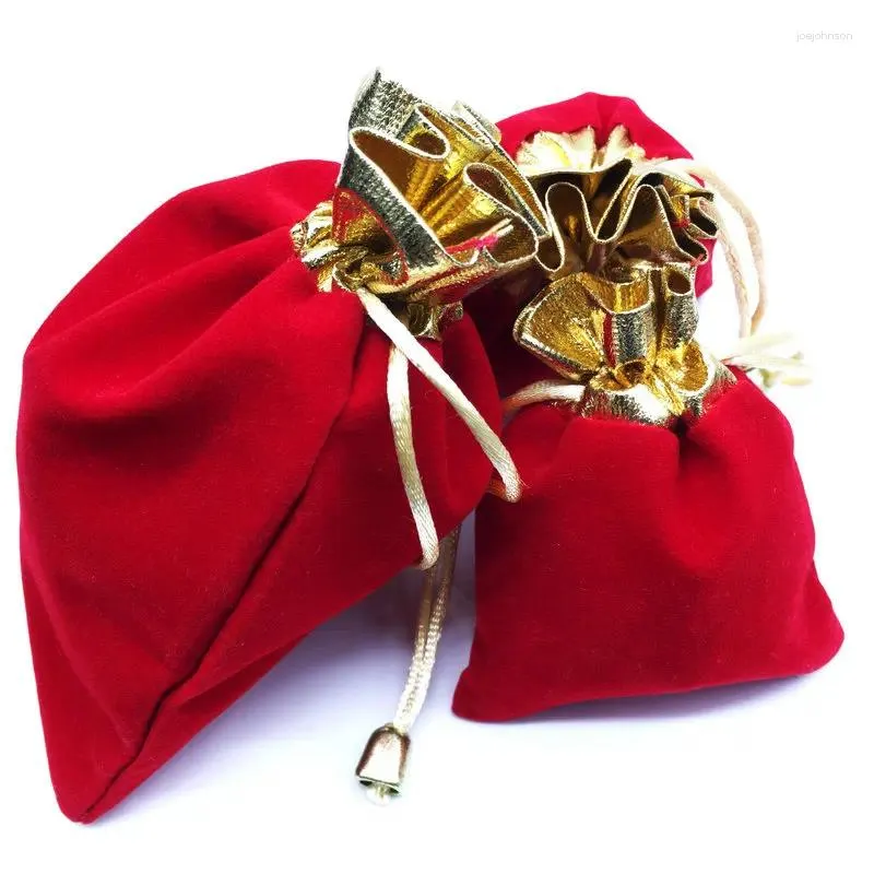 Jewelry Pouches 10 12cm Red Velvet Gold Gift Bags Jewellery Drawstring For Packaging