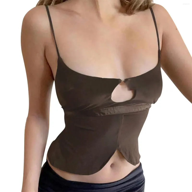 Damen-Tanktops, einfarbig, niedriger Ausschnitt, hohler Brustgurt, feines Band, gespleißte Taille hinten