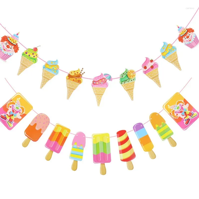 Party Decoration Fresh Cool Ice Cream Popsicle Banner Bunting för Tropical Summer Bar Garland Kid Birthday