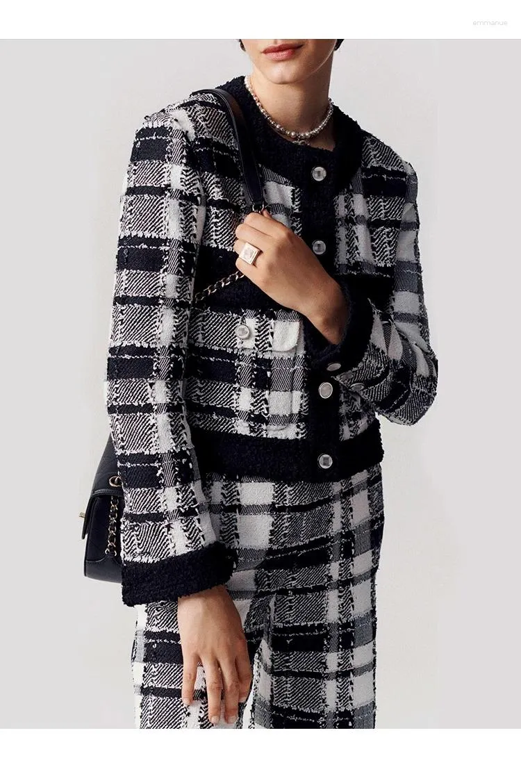 Jaquetas femininas de alta qualidade estilo dinheiro antigo pequeno vento perfumado casaco curto grande jaqueta xadrez cardigan tweed top