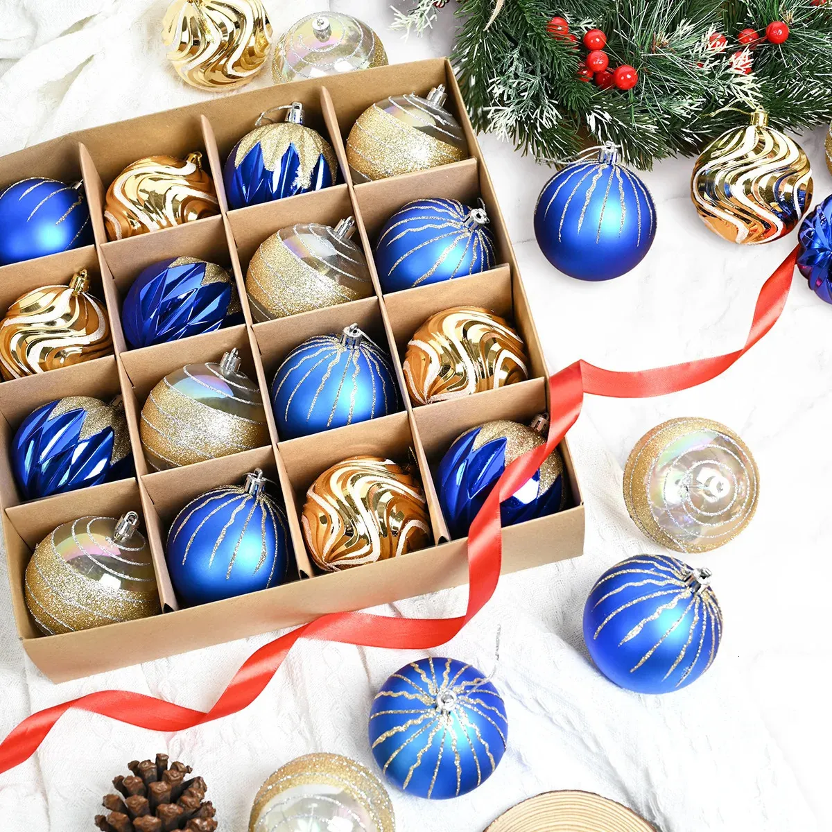 Decorações de Natal Azul Glod 8cm Bola de Plástico Enfeites de Natal Conjunto Ano Pendurado Bauble Pingentes Decoração de Árvore de Natal Adornos Navidad 231024