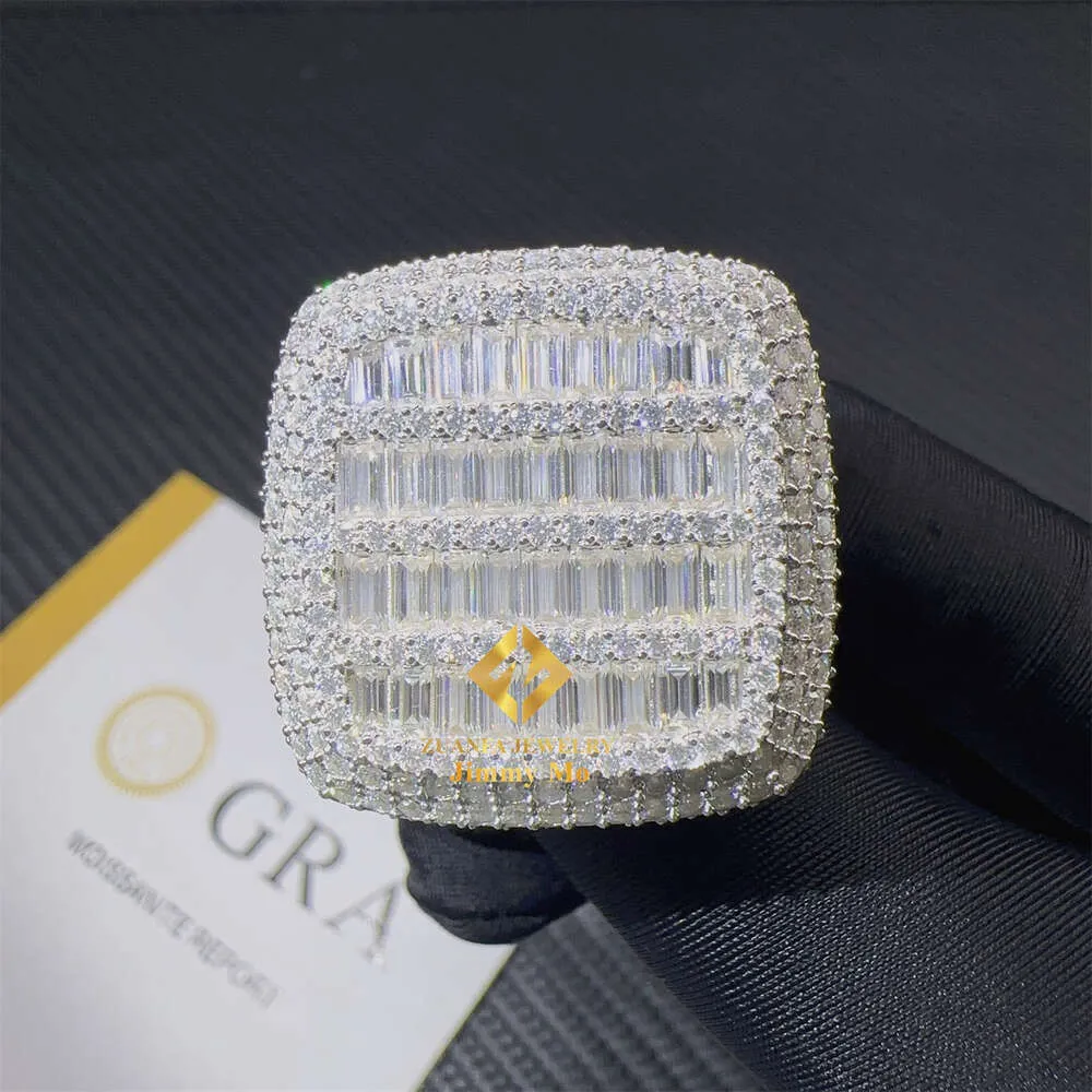 2023 Arrivals Iced Out Hip Hop Ring 925 Sterling Silver Vvs1 Baguette Moissanite Man Pinky Ring