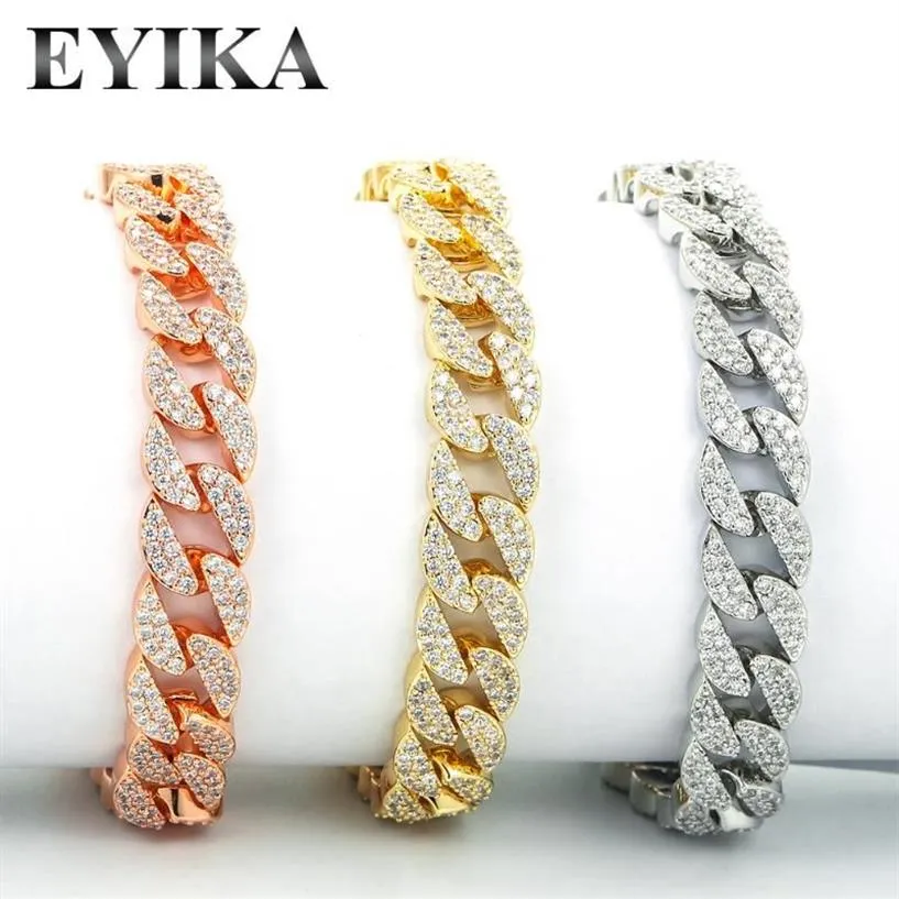 Bracelets de charme EYIKA Luxe Hip Hop Plein Bling Glacé Zircon Bracelet Pour Femmes Hommes Cubain Lien Chaîne Or Rose Or Argent Colo221u