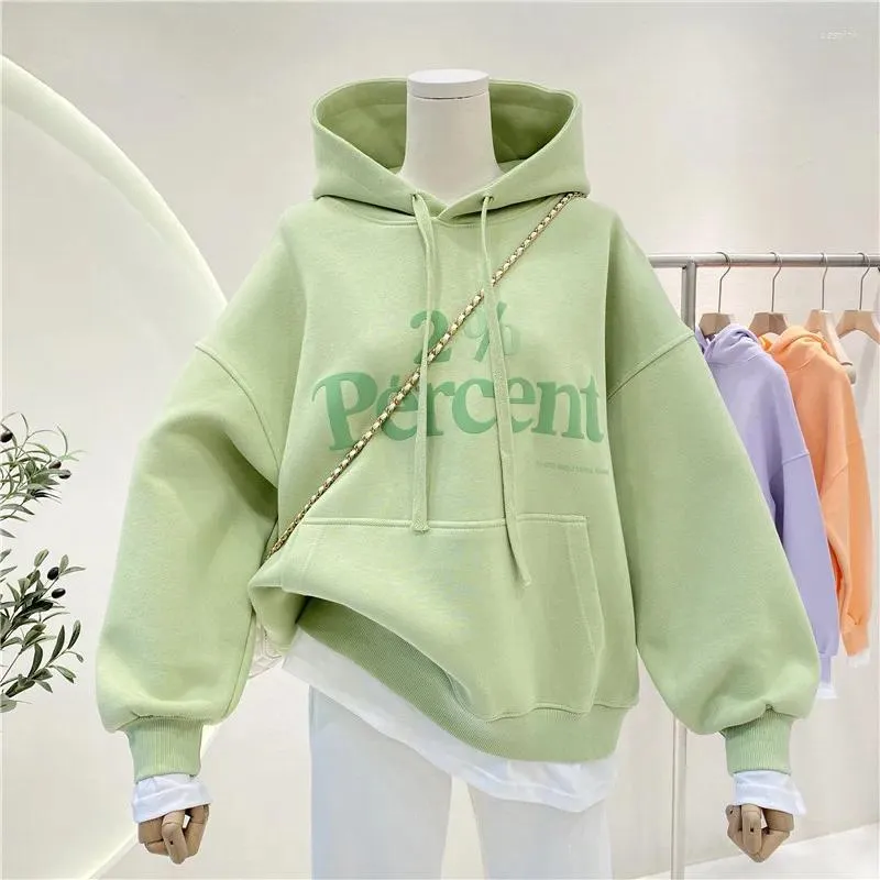 Sweats à capuche pour femmes Pull vert clair 2023 Automne Dames Mince Lettre Panneau d'impression Pull à capuche Casual Lâche Mode Polyvalent Top