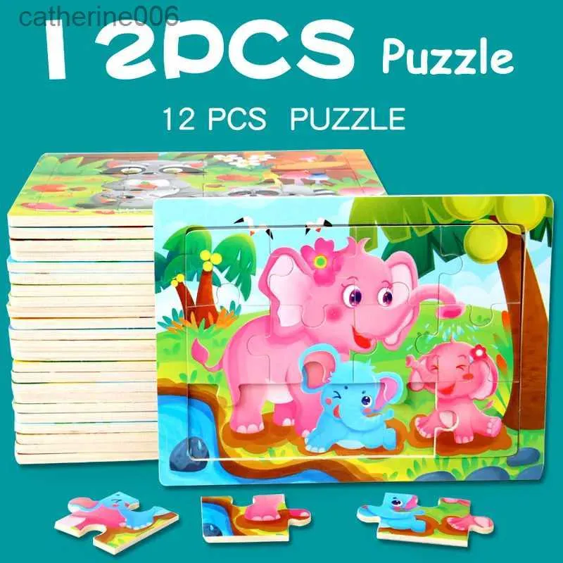 Puzzles 3D Wooden Puzzle Baby Montessori Toys Cartoon Animal Intelligence Wood Puzzles Early Learning Educational Toys for ChildrenL231025