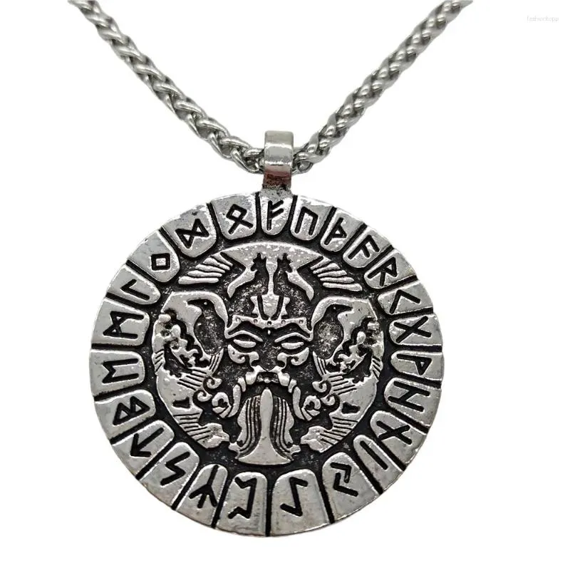 Pendant Necklaces Odin Amulet Raven And Wolf Talisman Jewlery Viking Runes Men Necklace With Symbol Engraved On Back