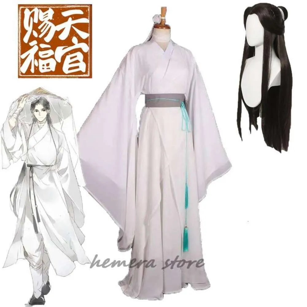 Cosplay anime xie lian costume tian guan ci xielian cosplay costumes topp peruks halloween prop män kvinnor vita han fu kläder