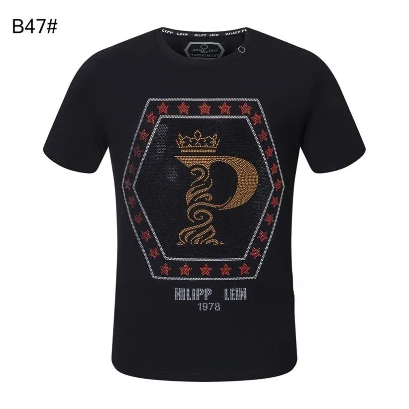 PP moda męska designerka Tee Slim Fit Casual Rhinestone Short Rleeve okrągła koszulka koszulka TEE TEE TOPS